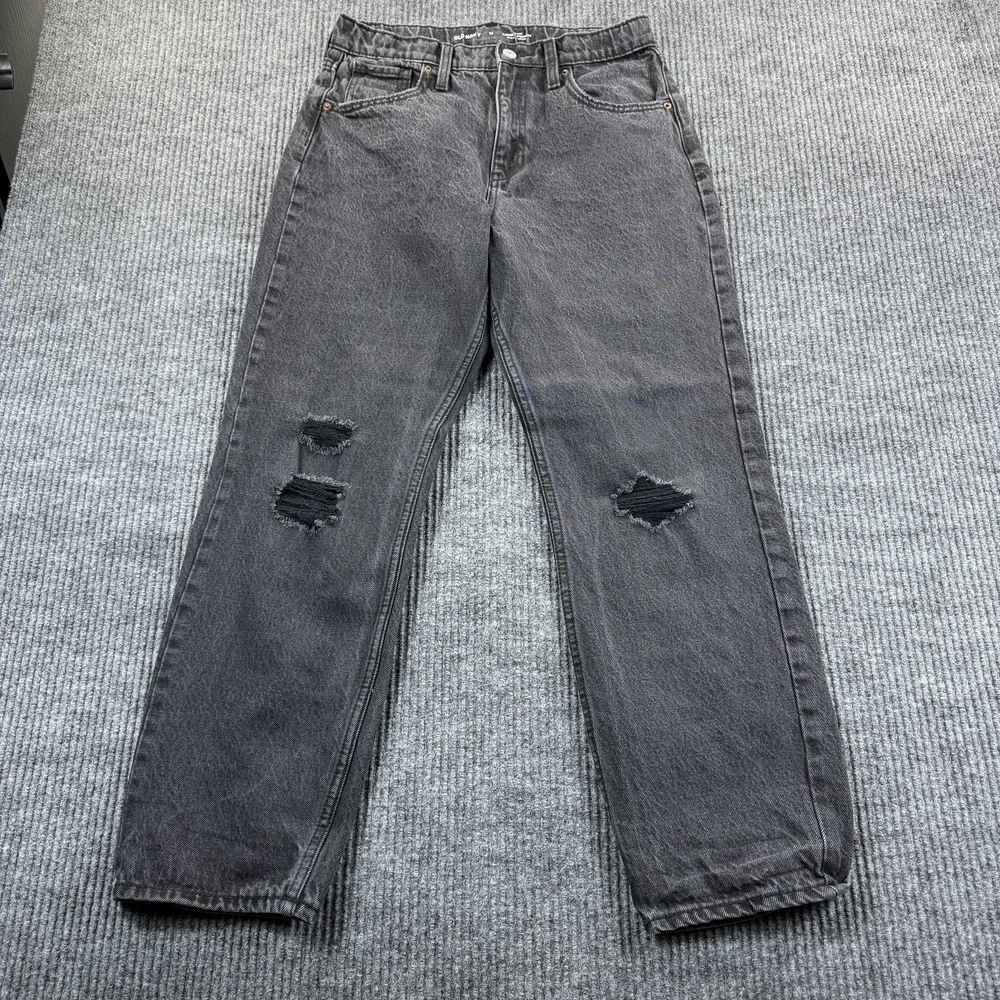 Old Navy Jeans Boys 16 Gray Black‎ Wash Straight Leg Distressed Relaxed 28x26